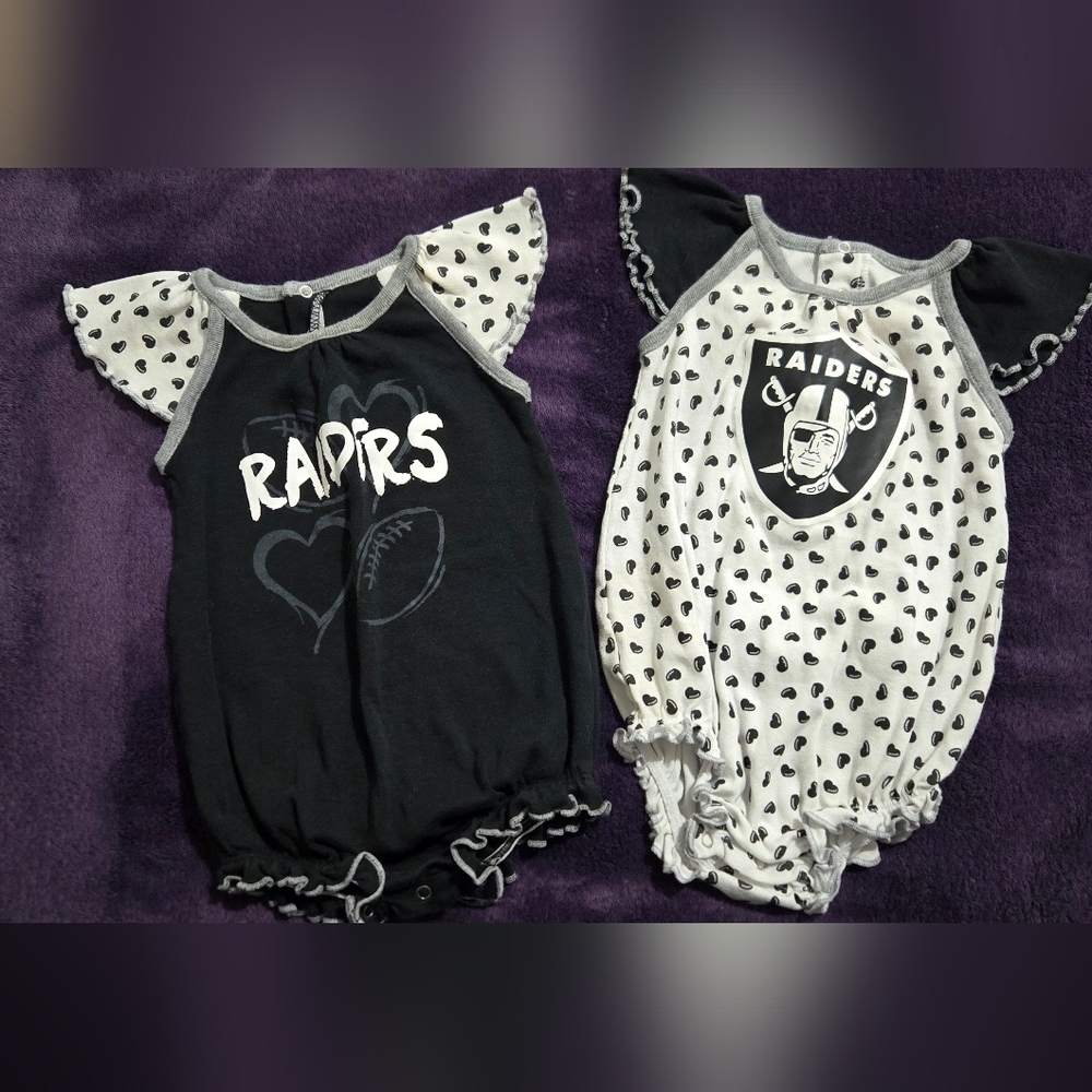 NFL Raiders Rompers Black And White 6/9 Months